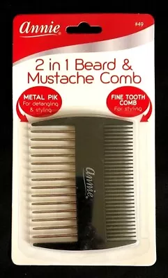 BRAND NEW ANNIE 2-in-1 BEARD & MUSTACHE COMB #49 METAL PIK AND FINE TOOTH COMB • $6.99