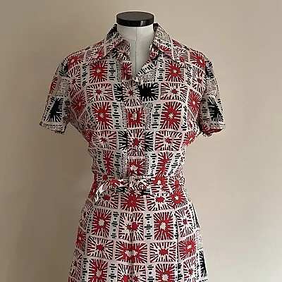 VINTAGE 70s DRESS PHILIPPE VENET PARIS RED AND WHITE ORIGINAL AUTHENTIC UK 10 • $126.28
