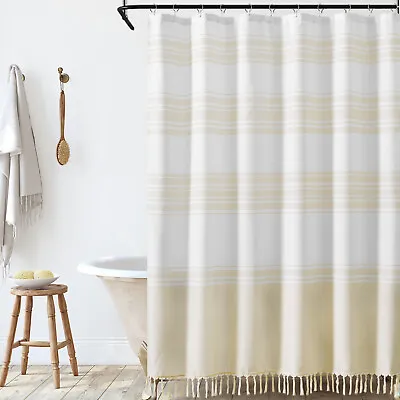 $26.99 • Buy Modern Striped Shower Curtain With Tassels Fabric Shower Curtain For Bathroom