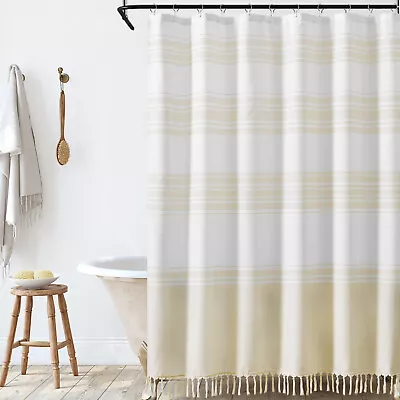 $26.99 • Buy Modern Striped Shower Curtain With Tassels Fabric Shower Curtain For Bathroom