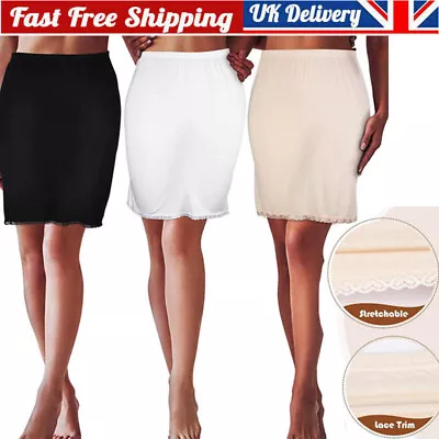 Ladies Waist Slip Lace Anti Cling Cooling Half Waist Underskirt Petticoat Second • £6.35