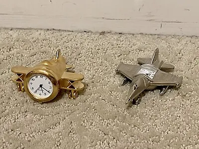 2 Vintage Miniature Clock Aircrafts Silver/Gold Color Tested And Working • $65.07