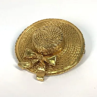CHANEL Vintage Straw Hat Hat Accessories Brooch Metal Gold • $1045