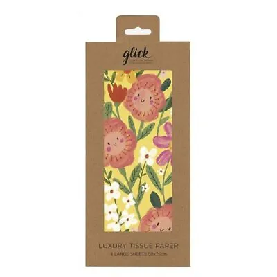 HAPPY GARDEN Yellow Flowers Glick 4 Sheets Tissue Wrapping Paper 50 X 75 Cm • £3.66