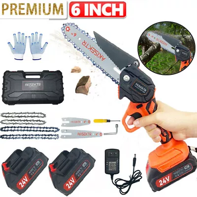 550W Mini Cordless Chainsaw 4In6In Electric One-Hand Saw Wood Cutter+2 Batteries • $34.99