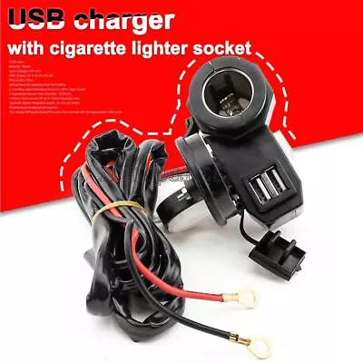 Waterproof Motorcycle Handlebar Dual USB Phone Charger Cigarette Lighter Socket • $17.01