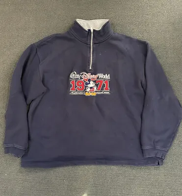 Vintage Walt Disney World Sz L Navy Quarter Zip Sweatshirt  • $40