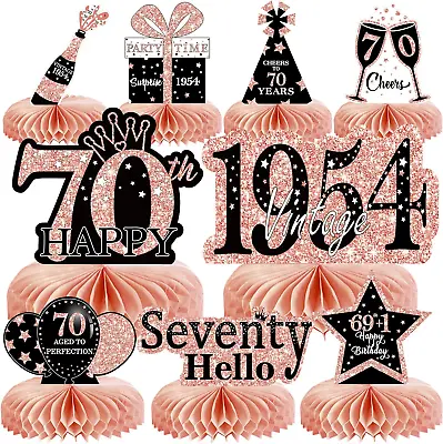 9Pcs 70Th Birthday Decorations Honeycomb Centerpieces For Women Rose Gold Pink • $14.70