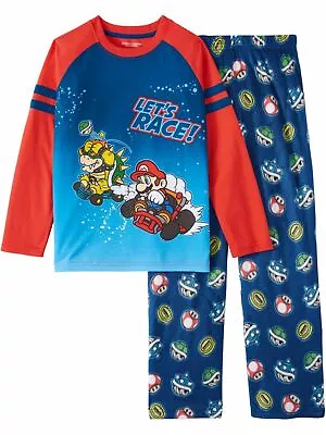 Mario Kart Boys Blue Bowser & Mario Let's Race 2 Piece Pajama Sleep Set • $29.99