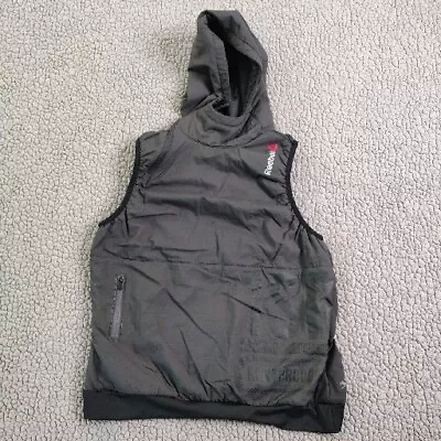 Reebok Hoodie Vest Top Men's Small Polartec Sleeveless Black • $18