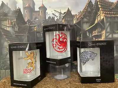 Game Of Thrones 3 Glass Stein Mug-Targaryen-Stark-Lannister NEW In Box • £26.06