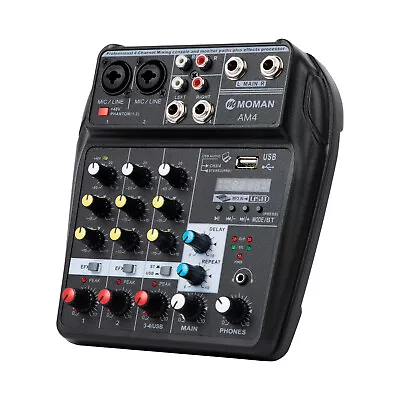 £29.99 • Buy MOMAN AM4 4-Channel 48V Video Mixer Bluetooth USB Record MP3 For Home KTV Stage