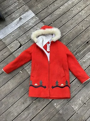 Vintage Hudson’s Bay Coat Parka Red Wool Igloo 60s 70s Fur Hood Size Vintage Med • $125