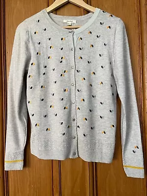 White Stuff Grey Embroidered Merino Wool Blend Cardigan Size 12 • £4.99