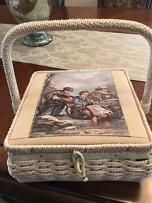 VINTAGE Sewing Basket Box Victorian Children. Padded Woven. Very Clean • $21.25