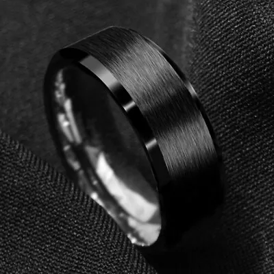 Men's Stainless Steel Filled Wedding Band Ring Beveled Travel Gym Exercise Matte • $5.99