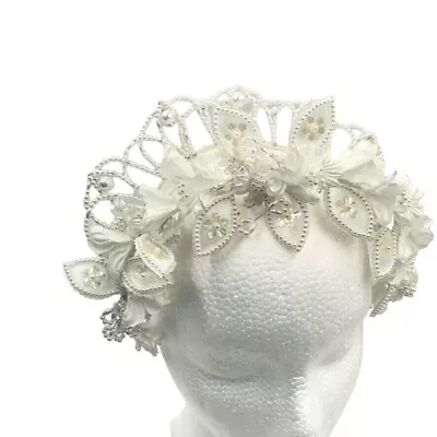 Vintage Womans Bridal Headpiece Double Crown Tiara Spray Pearl White Bride 1980s • $20.97