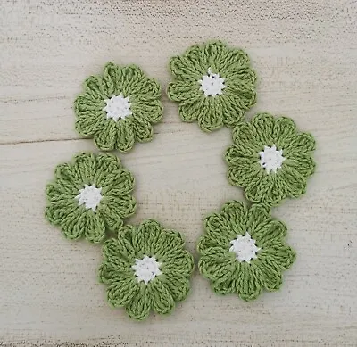 £7 • Buy Handmade  6 Green Flowers, Crochet  Daisies Applique, Scrapbooking, Craft Flower