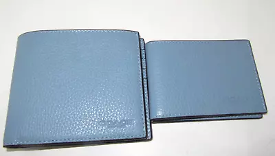 Coach CR398 Men's 3 In 1 2 Piece Wallet Cornflower Blue Pebbled Leather NWT $178 • $75.98