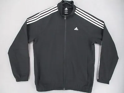 $29.95 • Buy Adidas Jacket Mens Medium Black Pockets Collared Full Zip 3 Stripes Long Sleeve