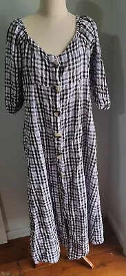 $26 • Buy ASOS Size UK 14 Black, White, Purple Check Button Front  Dress 100% Cotton GUC