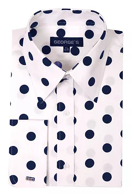 100% Cotton Men's Dress Shirt White/Navy Big Polka Dot Style AH 616 • $22.95