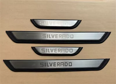 For Silverado Accessories Door Sill Protectors Panel Scuff Plate Cover Silver TM • $39.50