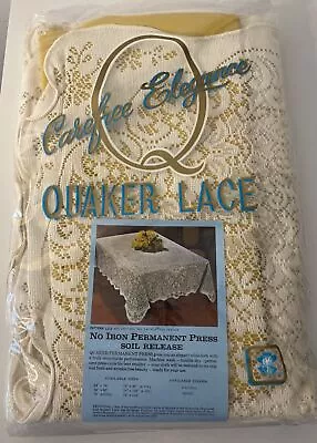 Vintage QUAKER LACE Tablecloth 72  X 90   Natural /Gold Oblong NOS • $45