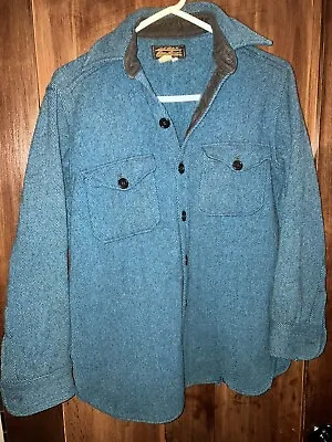 Vintage Eddie Bauer Shirt Jac Mackinaw Teal Wool Medium Jacket Grunge • $22.99