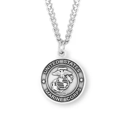 Sterling Silver Marine Corps Medal Pendant Necklace With Catholic Saint Michael • $74.88