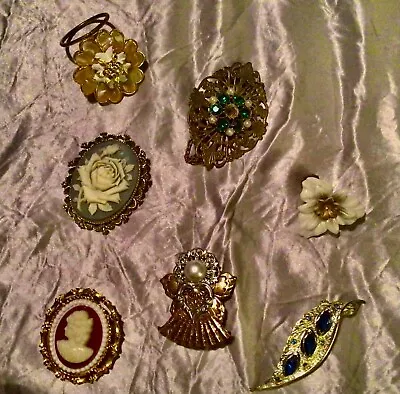 7 Piece Antique Cameo Brooch Pins Vintage Costume Jewelry Earring Rare Bulk Lot • $17.15