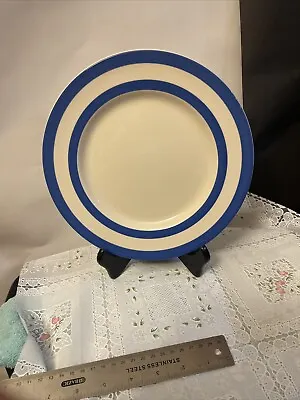 T G Green Pottery Earthenware Cloverleaf Blue Striped Dinner Plate England Repla • $13.29