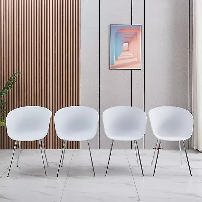 $189.99 • Buy AINPECCA Plastic Dining Chairs Set Of 4 With Armrest White PP Seat Metal Legs AU