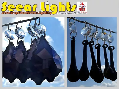 Leaf OR Orb Black Cut Glass Chandelier Crystals Droplets Gothic Beads Light Part • £8.16