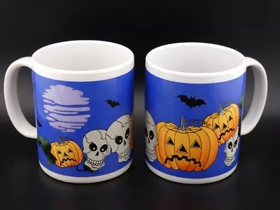 Vintage Halloween Skulls Pumpkins And Bats With Night Sky Cups Mugs With Handle • $5