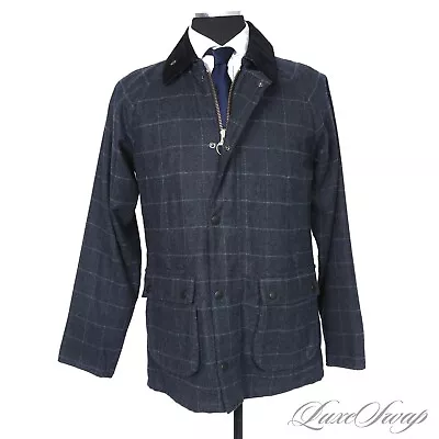 #1 MENSWEAR LNWOT Barbour Denim Blue Speckled Tweed Windowpane Bedale Coat 40 NR • $57