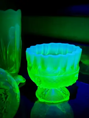 $45 • Buy EAPG Northwood Vaseline Opalescent Glass Crimped Bowl Uranium Glass Victorian