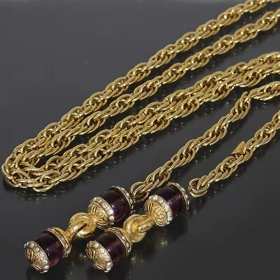 CHANEL Vintage Lariat Long Necklace In Purple AUTHENTIC 101cm • $1837.83