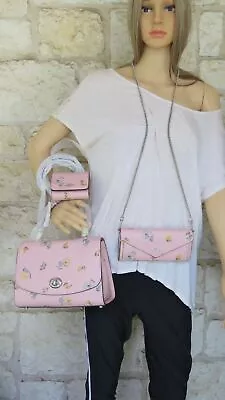 COACH 3-piece SET Tilly Top PINK Dandelion Floral Bag +Wallet + Chain Crossbody  • $916.52