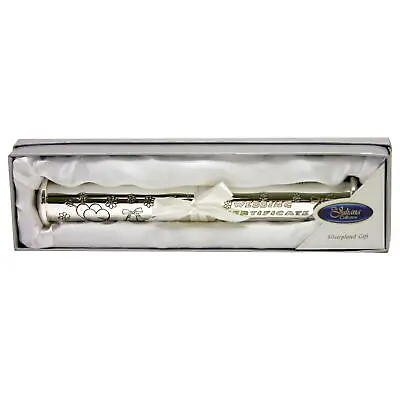 Wedding Certificate Holder Silverplated Tube Marriage Keepsake Anniversary Gift • £16.19