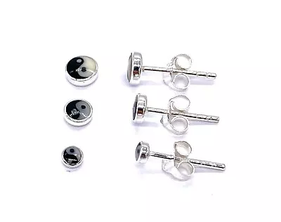 Small Yin Yang Symbol Button Ball Stud Earrings 925 Sterling Silver • £5.99