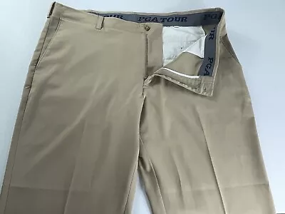 PGA Tour Size 40X30 Brown Golf Pants Flat Front Lightweight Stretch Waistband • $18