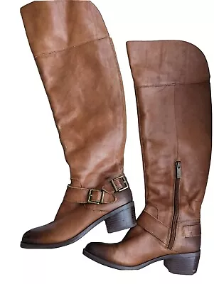 Vince Camuto Boots Womens 5.5 M Brown Leather Riding Side Buckle Horse Riding • $36