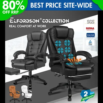 ELFORDSON Massage Office Chair Executive Gaming Chairs Heated Computer Seat • £99.99