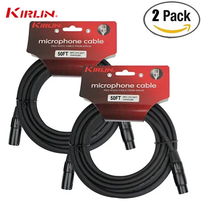 2-PACK Kirlin 50FT XLR Male/Female 20AWG Microphone Audio Cable Black NEW  • $39.99