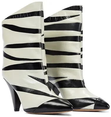 NIB Isabel Marant Leebu Zebra Stripe Lambskin Pointed Toe Ankle Boots 37 7 $1560 • $349.99