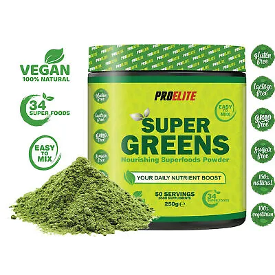 £15.99 • Buy ELITE Super Greens Powder 250g 34+ Super Foods Spirulina Chlorella Barley Grass