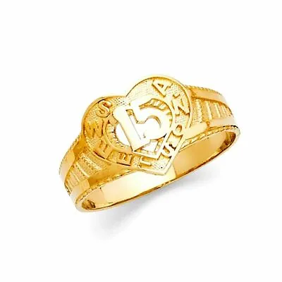 Sweet 15 Quince Años Ring Heart 14k Yellow Gold Quinceañera Corazon Oro Anillo • $259.98