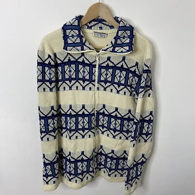 Vintage Sears Men 36 M Nordic Fair Isle Ski Cardigan Knit Sweater Zip • $29.50