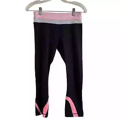 Lululemon Run Inspire Crop II Capri Leggings Pink Black Size 4 • $29.99